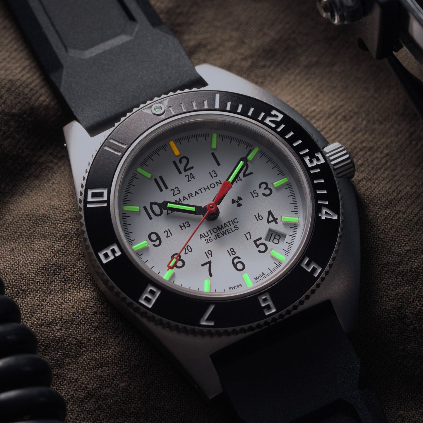 41mm Arctic Steel Navigator w/ Date Automatic (Arctic SSNAV-D Auto) on Black 3-Piece Rubber Strap Kit