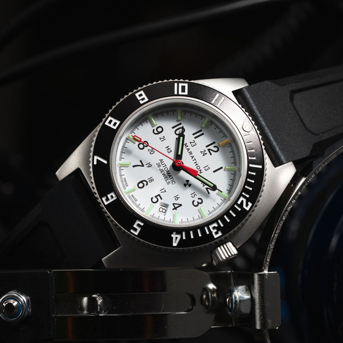 41mm Arctic Steel Navigator w/ Date Automatic (Arctic SSNAV-D Auto) on Black 3-Piece Rubber Strap Kit