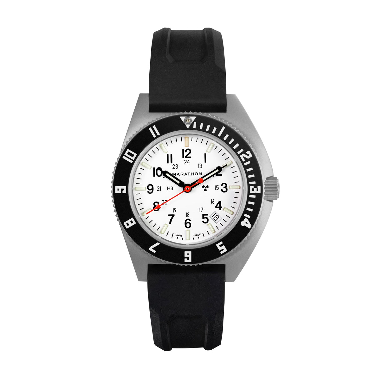 41mm Arctic Steel Navigator w/Date (SSNAV-D) on Black 3-Piece Rubber Strap Kit