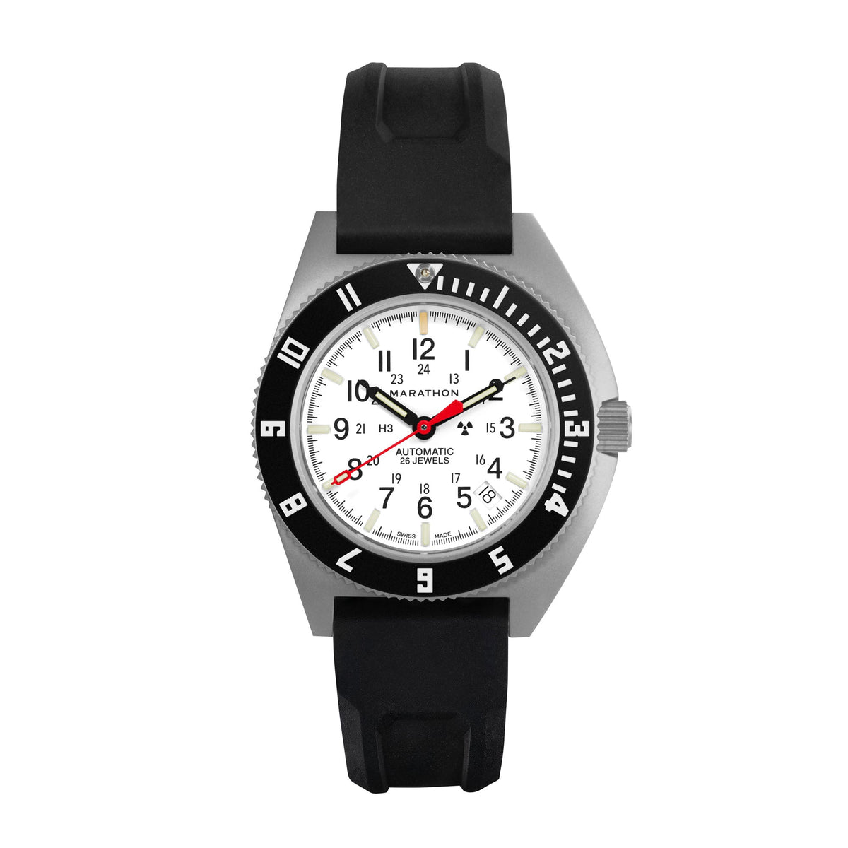 41mm Arctic Steel Navigator w/ Date Automatic (Arctic SSNAV-D Auto) on Black 3-Piece Rubber Strap Kit